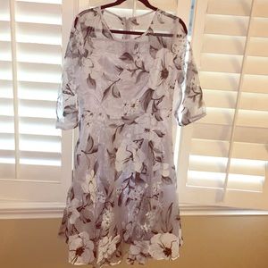 Beautiful sheer and lined grey floral dress